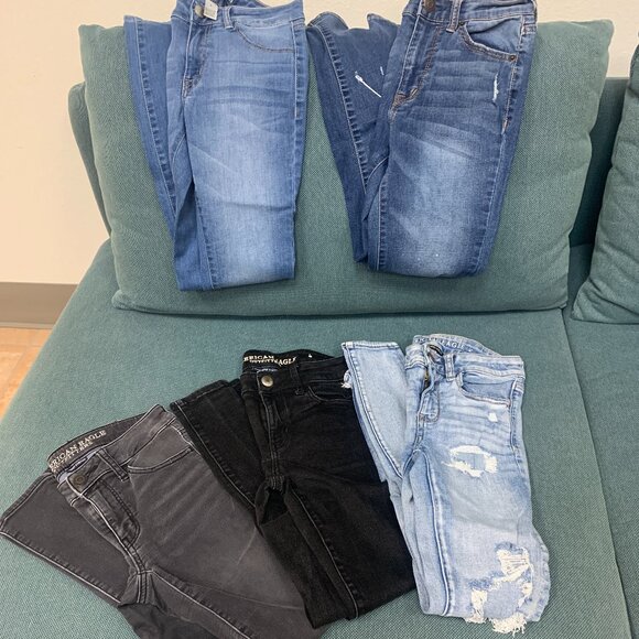 JUNIORS - 5 PC LOT, JEANS sz 0, 2 Aeropostale, American Eagle Outfitters, skinny - Picture 2 of 16